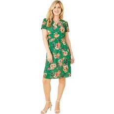 Midi Dresses Yumi Green Floral Ruched Waist Dress