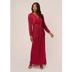 Metallic Mesh Draped Gown Red
