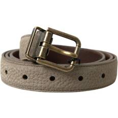 Dolce & Gabbana Beige Leather Gold Metal Buckle Men Belt