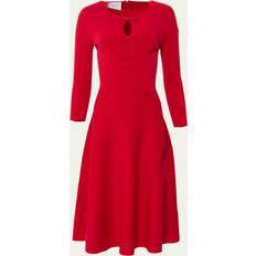 Midi Dresses - Polyurethane Carolina Herrera Knit Midi Dress with Bow Detail CRIMSON