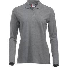 Ribbed Polo Shirts Clique Classic Marion Melange Long-Sleeved Polo Shirt Grey