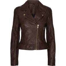 Notyz Overtøj Notyz Biker Jacket 10961 Skindjakke almond brown with gold