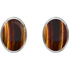 Jewellery C. W. Sellors Sterling Silver Tigers Eye x 10mm Classic Oval Stud Earrings