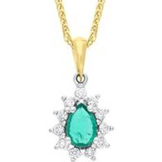 Diamond - Gold Charms & Pendants C W Sellors 18ct Yellow and White Gold Emerald Diamond Cluster Pear Cut Pendant