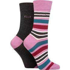 Natural - Women Socks Elle Ladies Pair Bamboo Striped and Plain Socks Smokey Pink 4-8 Multi Coloured