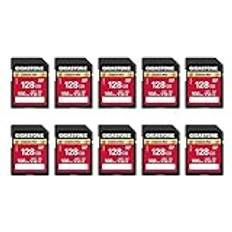 Memory Cards & USB Flash Drives Gigastone 128 GB set med 10 SDXC-minneskort, kamera Plus, hastighet 100 MB/s. Kompatibel med videokamera, kamera, Canon, Nikon, Sony, Pentax, Kodak, Panasonic för 4K UHD-video, med 10 minifodral