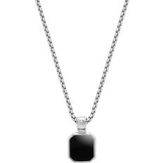 Nialaya Halsband Nialaya Men's Stainless Steel Necklace With Square Matte Onyx Pendant Herr Halsband
