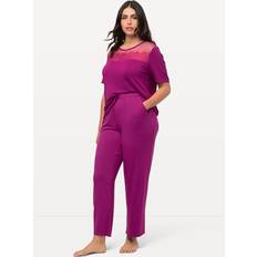 Purple - Women Negligées Ulla Popken Lace Shoulder Pajama Set purple