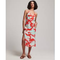 44 - Slip Dresses Kleider Superdry Damen Midi-Kleid mit Print und Nackenträger Rot Größe: Rot