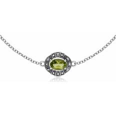 Peridot Bracelets Gemondo Art Deco Style Oval Peridot & Marcasite Cluster Bracelet in 925 Sterling Silver