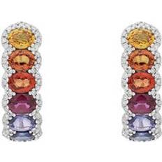 Multicoloured - Women Earrings C W Sellors 18ct White Gold Diamond Multicoloured Sapphire Hoop Earrings