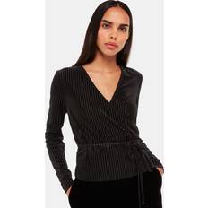 S - Woman Cardigans Whistles Velvet Stripe Wrap Cardigan, Black