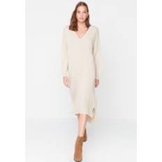 Braun - Langes Kleid Kleider Trendyol Collection Frauen Maxi Schicht Oversized Strickwaren Kleid