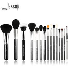 Gråa Sminkborstar Jessup Pro sminkborstar 15 st sminkborstar set kosmetika smink pulver foundation ögonskugga eyeliner blandning läppborste verktyg svart/silver T092