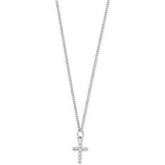 Men Necklaces ChloBo Mens Silver Curb Chain Cross Necklace Silver 51cm