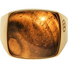 Nialaya Smykker Nialaya Men's Gold Plated Signet Ring With Brown Tiger Eye Eleven Ringe hos Magasin Gold And Brown