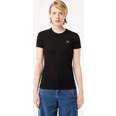 Lacoste Dame T-shirts Lacoste Slim Fit Ribstrikket Bomulds T-shirt - Sort