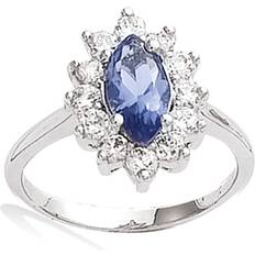 Matt Ringer Les Tresors De Lily Silver ring 'Victorina' silvery white tanzanite rhodium plated 10x15 mm Blue