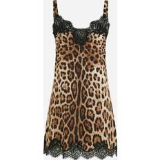 Polyamide Robes Dolce & Gabbana Leopard-Print Satin Lingerie Slip with Lace Detailing