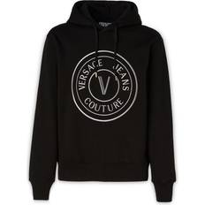 Versace Jeans Couture Black Cotton Logo Details Hooded Sweatshirt