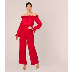 Adrianna Papell Jumpsuits & Overalls Adrianna Papell Women's Off-The-Shoulder Satin Jumpsuit Hot Ruby Hot Ruby