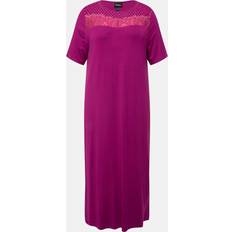 Linen Nightgowns Ulla Popken Nachthemd Rundhals Halbarm Maglia Lunga da Notte Lilla Scuro