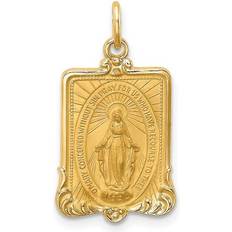 Bagatela 14K Yellow Gold Solid Polished Satin Rectangle Framed Miraculous Medal Pendant