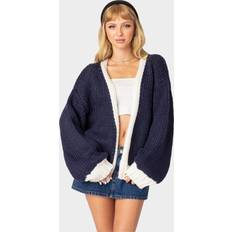 Blue Cardigans Edikted EDIKTED Contrast Chunk Knit Cardigan Navy