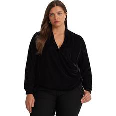 Blouses Polo Ralph Lauren Pleated Velvet Surplice Blouse in Black Velvet 16W