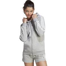 Adidas Women Sweaters Adidas Women's 3-Stripe Cotton Fleece Full-Zip Hoodie Sweatshirt Grey Heather/white Grey Heather/white