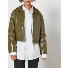 Green - Leather Jackets Jakke Naomi Cropped Padded Faux Leather Jacket Green