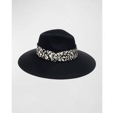 Leopard Headgear Eugenia Kim Emmanuelle Wool Fedora Hat w/ Metallic Leopard-Print Band BLACK