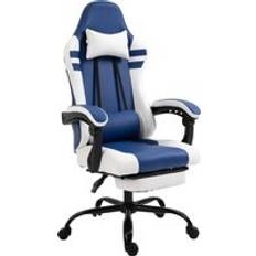 White Gaming Chairs Vinsetto PU Leather Gaming Chair w/ Headrest, Footrest, Wheels, Adjustable Height, Racing Gamer Recliner, Blue White