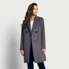 Unisex - Wool Coats Sam Edelman Women's Wool-Blend Double-Breasted Cutaway Coat Charcoal Charcoal