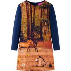 Horses Children's Clothing vidaXL Kids' Dress with Long Sleeves Horses Print Navy