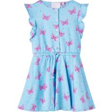 Multicoloured Dresses vidaXL Kids' Dress with Buttons Sleeveless Butterfly Print Blue