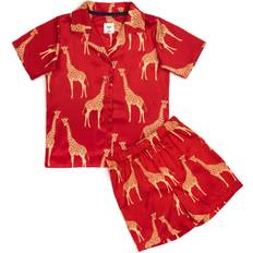 Chelsea Peers NYC Kids' Giraffe Print Satin Pyjama Set, Red/Multi