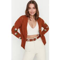 Acryl Cardigans Trendyol Collection Tile Embroidered Knitwear Cardigan TWOAW22HI0236. Orange/Green