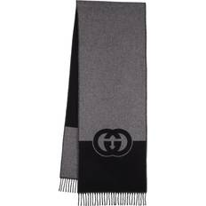Gucci Scarfs Gucci Interlocking G Wool and Cashmere Scarf - Black