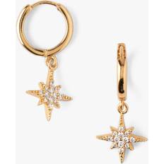 Crystal Star Drop Huggie Hoop Earrings, Pale Gold