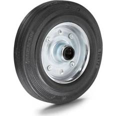 Tente Løs hjul, sort massiv gummi, Ø200x50 mm, Ø20xNL58,4, rulleleje stålfælg, 205 kg Byggehøjde: 200 mm