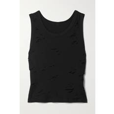 R13 R13 Verkürztes Tanktop Aus Geripptem Baumwoll-jersey In Distressed-optik Schwarz