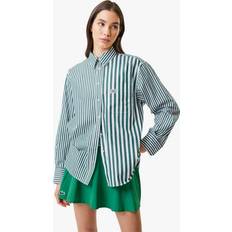 Lacoste Women Shirts Lacoste Women's Striped Cotton Poplin Shirt Green