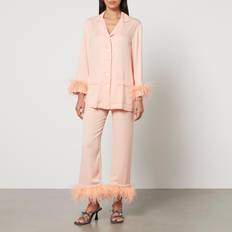 Sleeper Party Feather-Trimmed Crepe de Chine Pyjama Set Peach