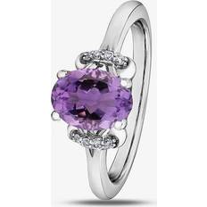 Solitaire Rings T.H.Baker 9ct White Gold Amethyst 0.40ct Diamond Ring 52D71WG-10