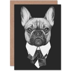 ARTERY8 Wee Blue Coo Bow Tie French Bulldog Drawing Greeting Card