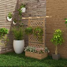 White Outdoor Planter Boxes OutSunny Wood Planter with Trellis Raised Garden Bed