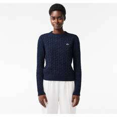 Lacoste Women Sweaters Lacoste Wool and Cotton Blend Cable Knit Sweater Navy Blue