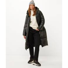 Mexx Dam stretch PU huva midi längd buffertparkas, svart