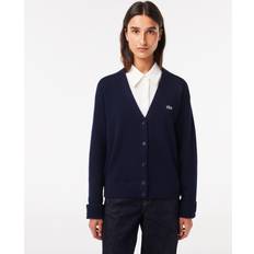 Lacoste Women Jumpers Lacoste Women's V-Neck Wool Cardigan Navy Blue